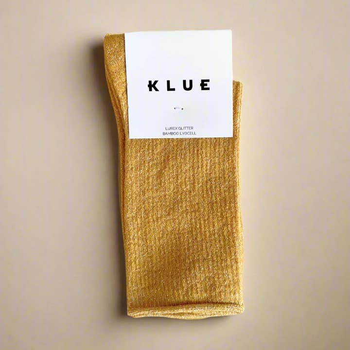 KLUE Glitzer Lurex-Socken aus umweltfreundlichem Lyocell | Senfgelb für den Großhandel von KLUE