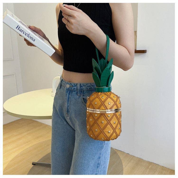 MB Fashion Wholesale - Wholesale Top Handle Bag - Women's - Every Fashion Pineapple-Inspired Studded Barrel Handbag with Drawstring Top1
