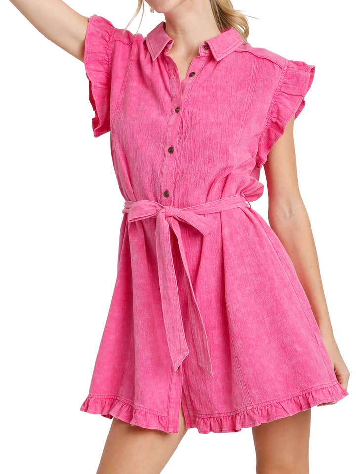 Vestido de manga curta com gola lavada de neve e babados por atacado de Vanilla Monkey