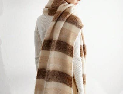 MKS America - Wholesale Scarf - Women's - Colorblocked Striped Couple Shawl Scarf1