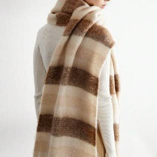 MKS America - Wholesale Scarf - Women's - Colorblocked Striped Couple Shawl Scarf1