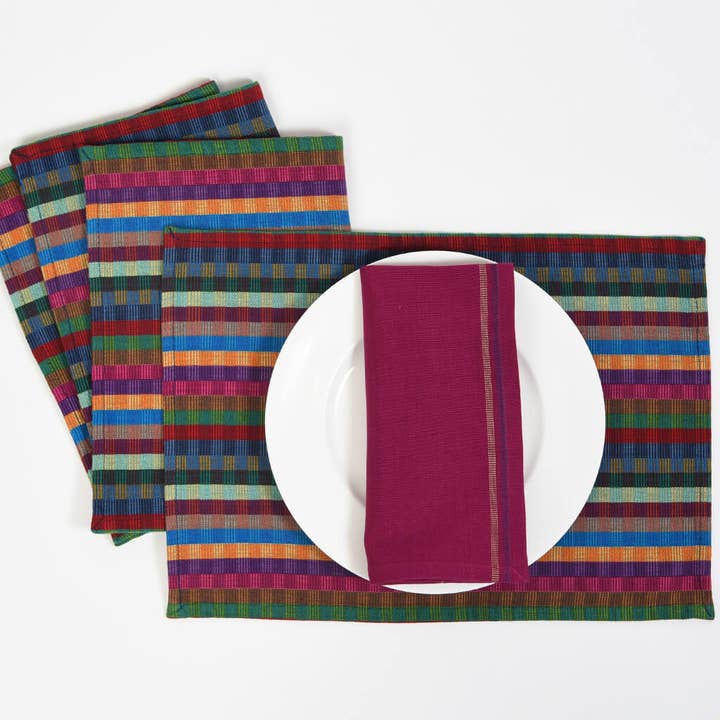 Handgeweven Cuadritos Placemat in Juwelentinten uit Guatemala voor wholesale door Mayamam Weavers