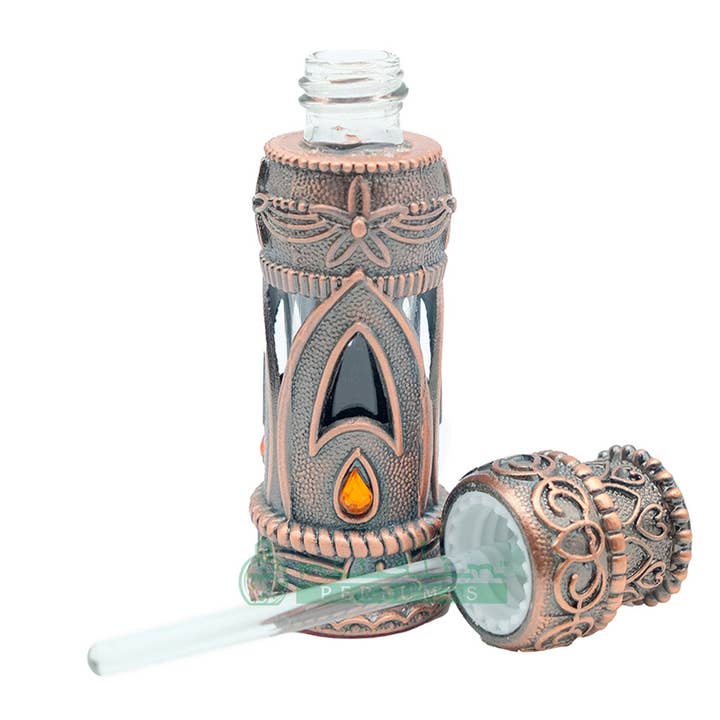 IndoMode - Wholesale Atomiser bottle - 6ml Emirati-Style Attar Perfume Bottle With Dipstick | Glass Vial Encased With Antique Bronze1