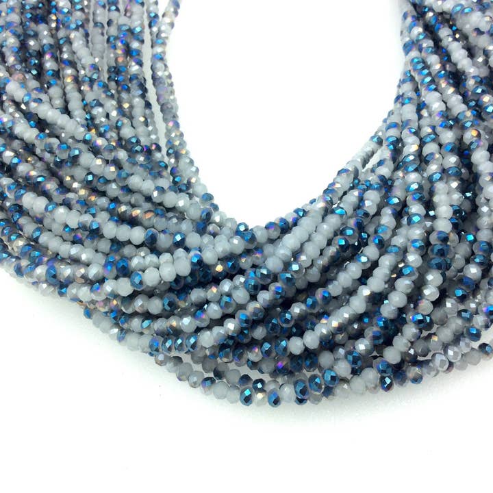 Only Beads - Wholesale Beads - Chinese Crystal Beads | 3mm Faceted AB Bicolor Opaque White Blue Crystal Rondelle Shaped Glass Beads