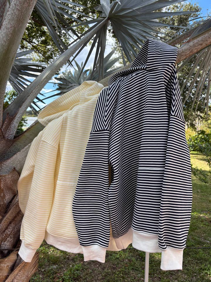 Baby Yellow and White Big Striped Hoodie for wholesale on Faire7