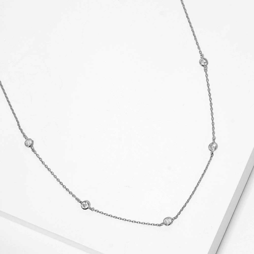 Sensibling Corp. - Wholesale Pendant/Charm Necklace - Gold Dipped Brass Metal Round CZ Station Necklace5