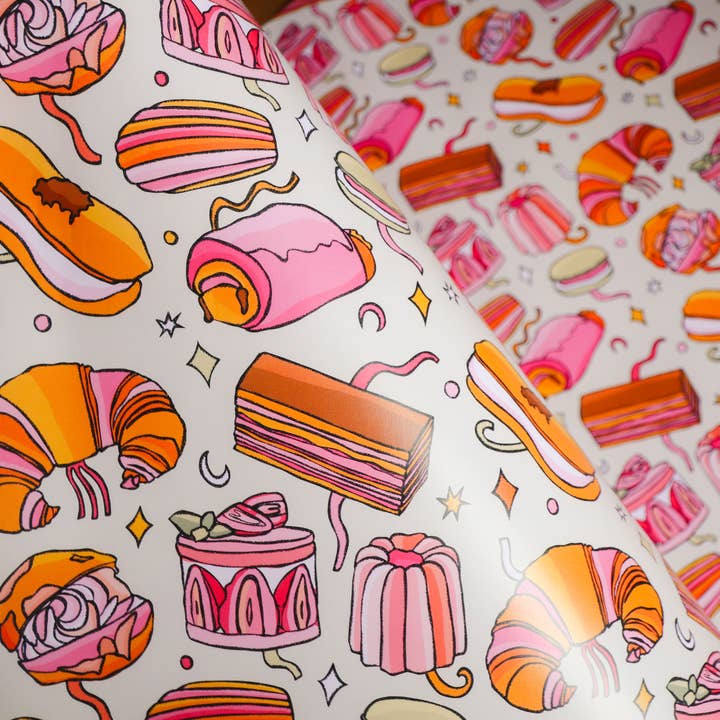 Freya Niamh Design - Wholesale Wrapping Paper Roll - Parisian Patisserie Wrapping Paper, Pink Gift Wrap