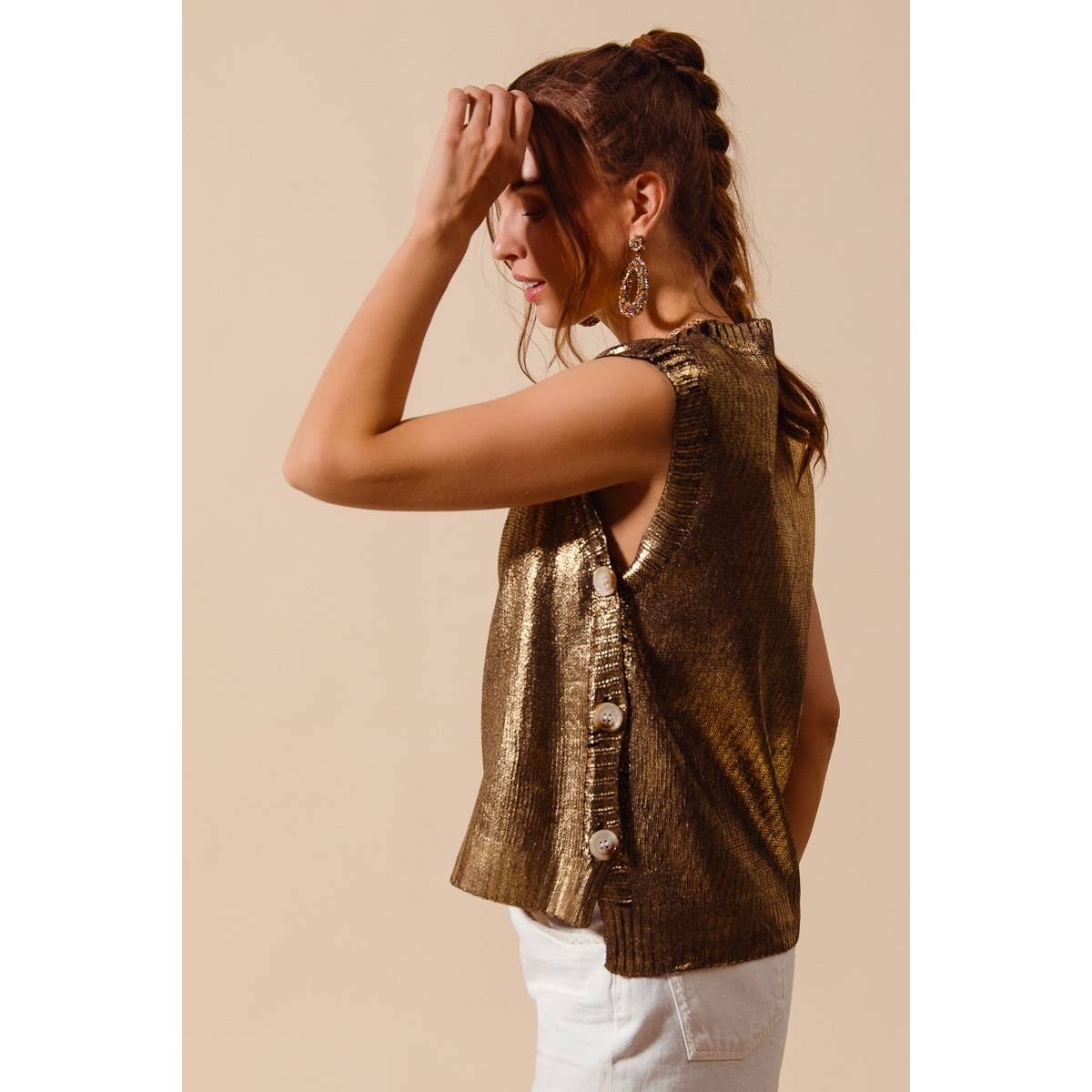 IVE – wholesale Outerwear Vest - Women’s – Metallic Foil Holiday Sweater Vest Top6