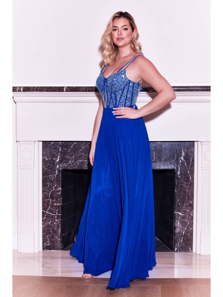 Koningsblauw Lange feestelijke jurk in koningsblauw met kralen voor groothandel op Faire1