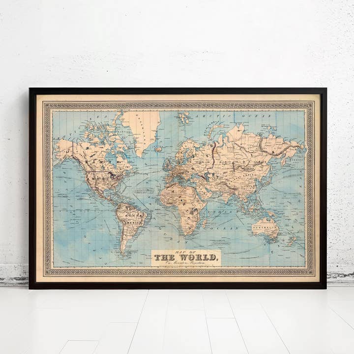 Carte du monde vintage 1876 projection Mercator Carte vintage | Cadeau carte du monde Impression carte du monde | Carte du monde vintage | Art mural carte du monde pour la vente par OldCityPrints - Old Maps and Posters