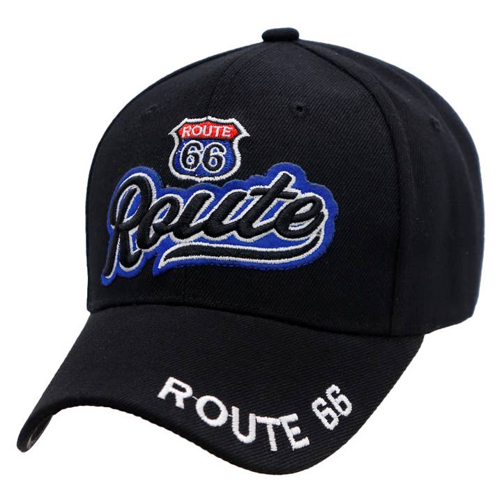 Cap Zone - Wholesale Baseball Cap - Unisex - Route 66 Cursive Logo Velcro Back Baseball Cap1