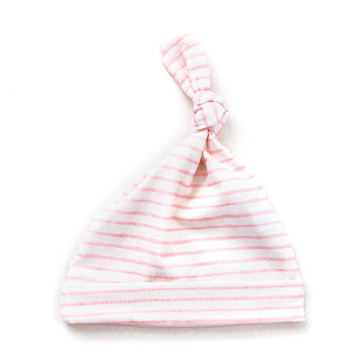 Blush Stripe Organic Top Knot Hat for wholesale by IzzyLee's
