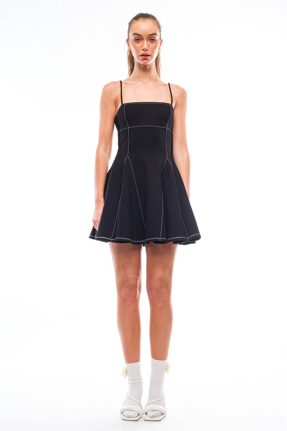 Creamon - Wholesale Dress - Women's - HD1499 Contrast Stitch Flare Cami Mini Dress11