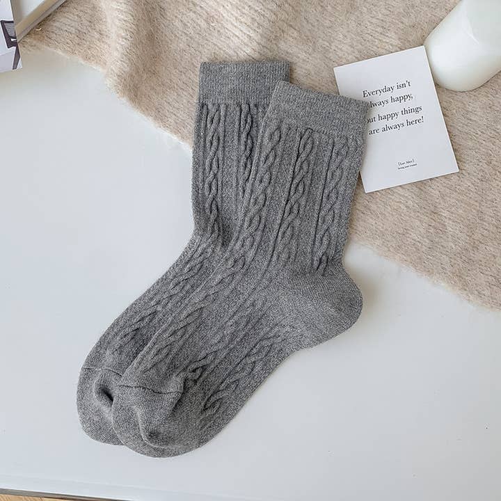 SOLID COLOR TWISTED WOOL MID-CALF STACKED SOCKS_CWMS1130 for wholesale by ACCITY