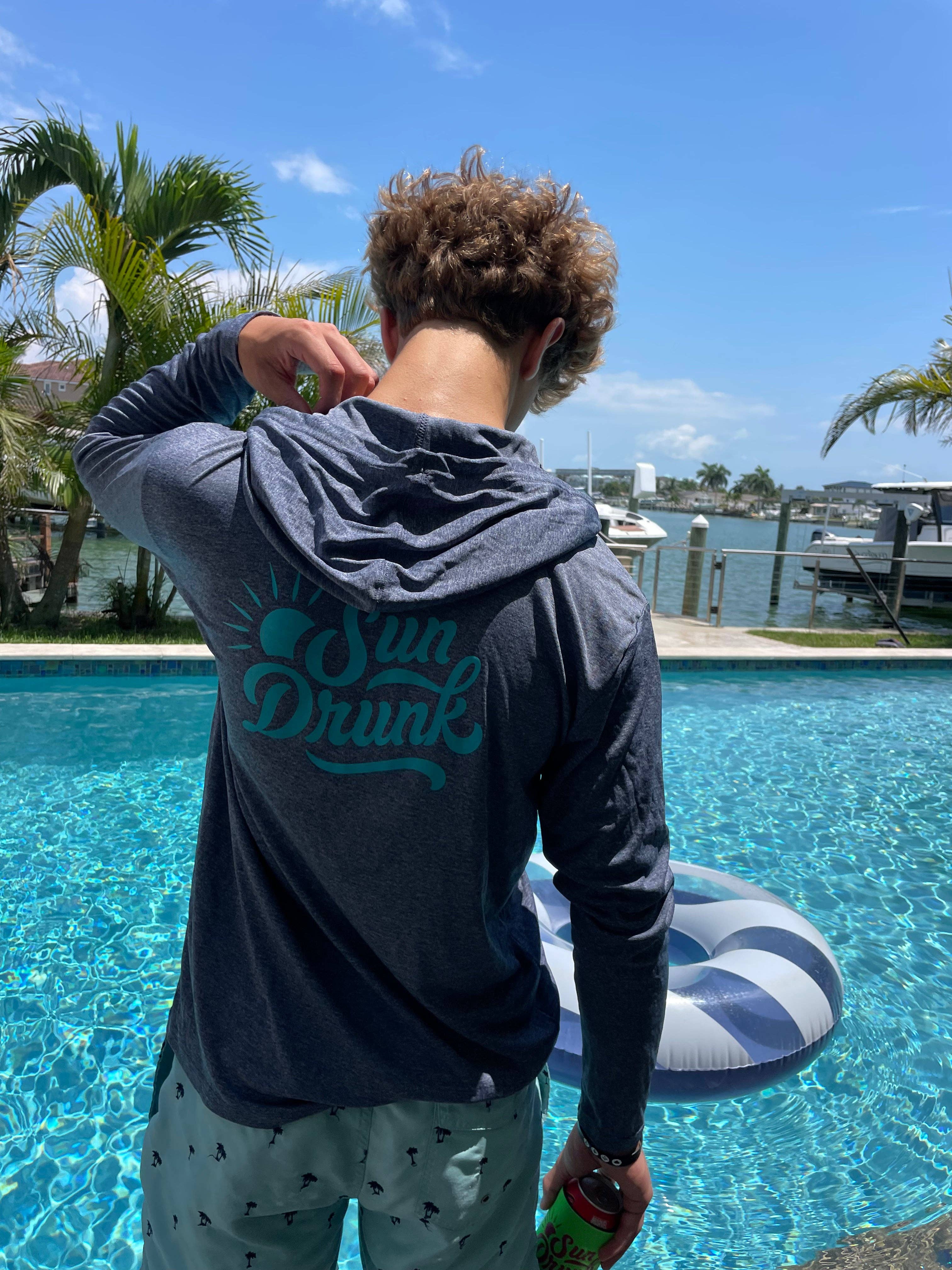 Sun Drunk - Wholesale Rashguard - Men's - UPF 50+ Sun Shirt - Heather Navy with Hood4