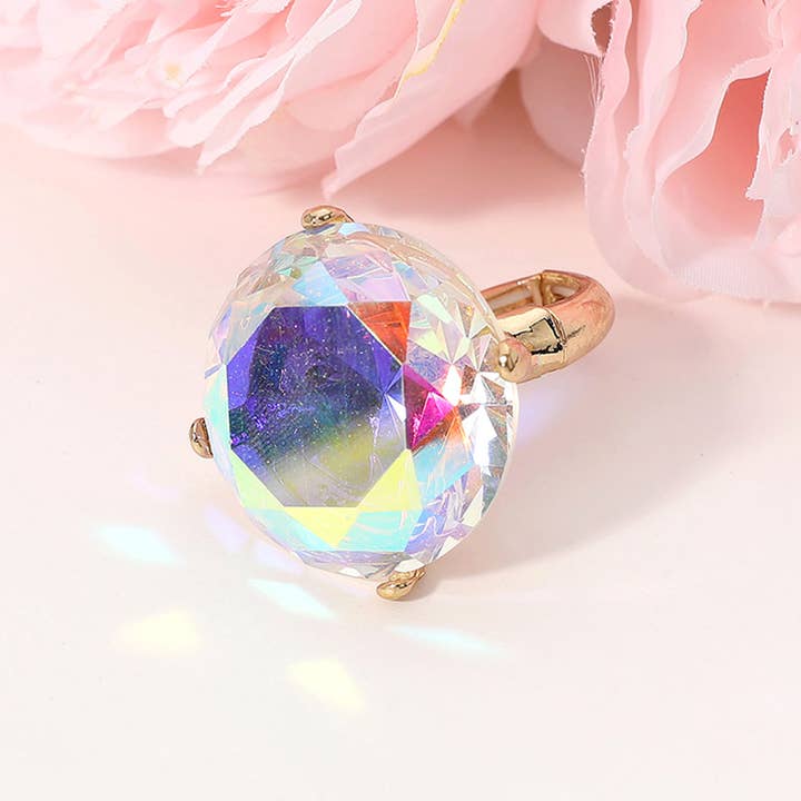 Sensibling Corp. - Wholesale Cocktail/Statement Ring - Oversized Diamond Cut Round Glass Stone Stretch Ring2