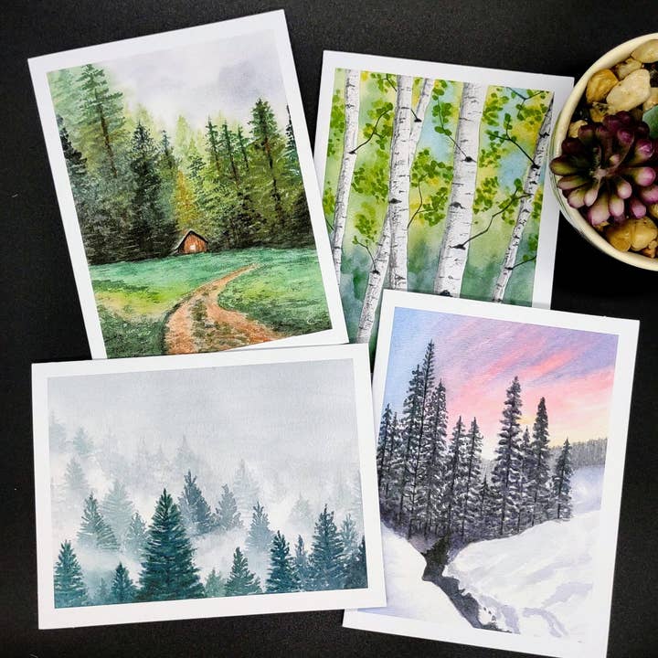 Watercolor Trees Notecards: Blank Cards Set, Nature Art for wholesale by Kathryn Paul Fine Art