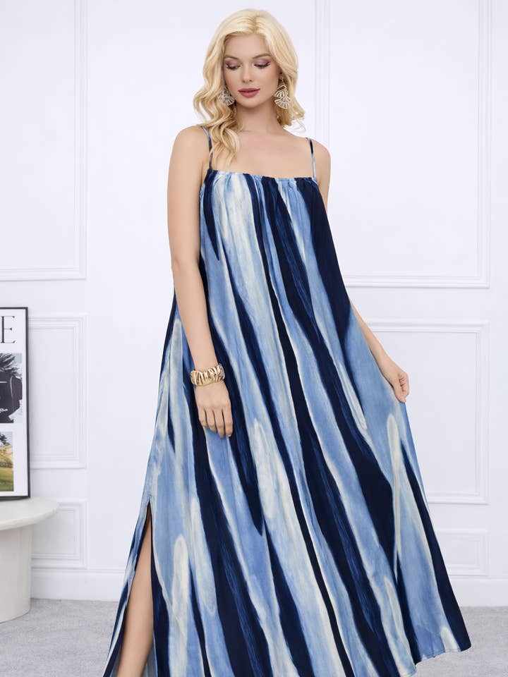 Abstract Stripe Spaghetti Strap Maxi Dress for wholesale by Lucy Sparks