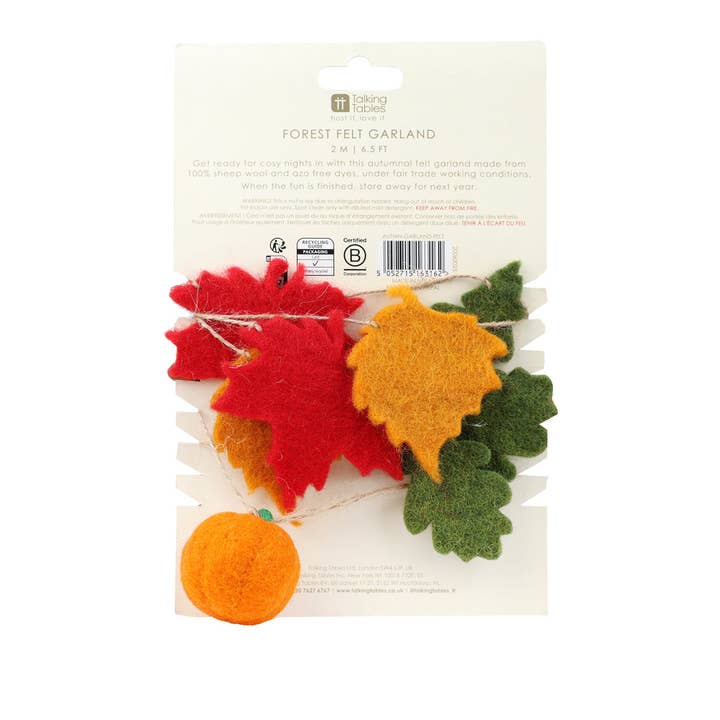 Talking Tables EU - Wholesale Bunting/Garland - Autumn Hues Felt Garland - 2m4