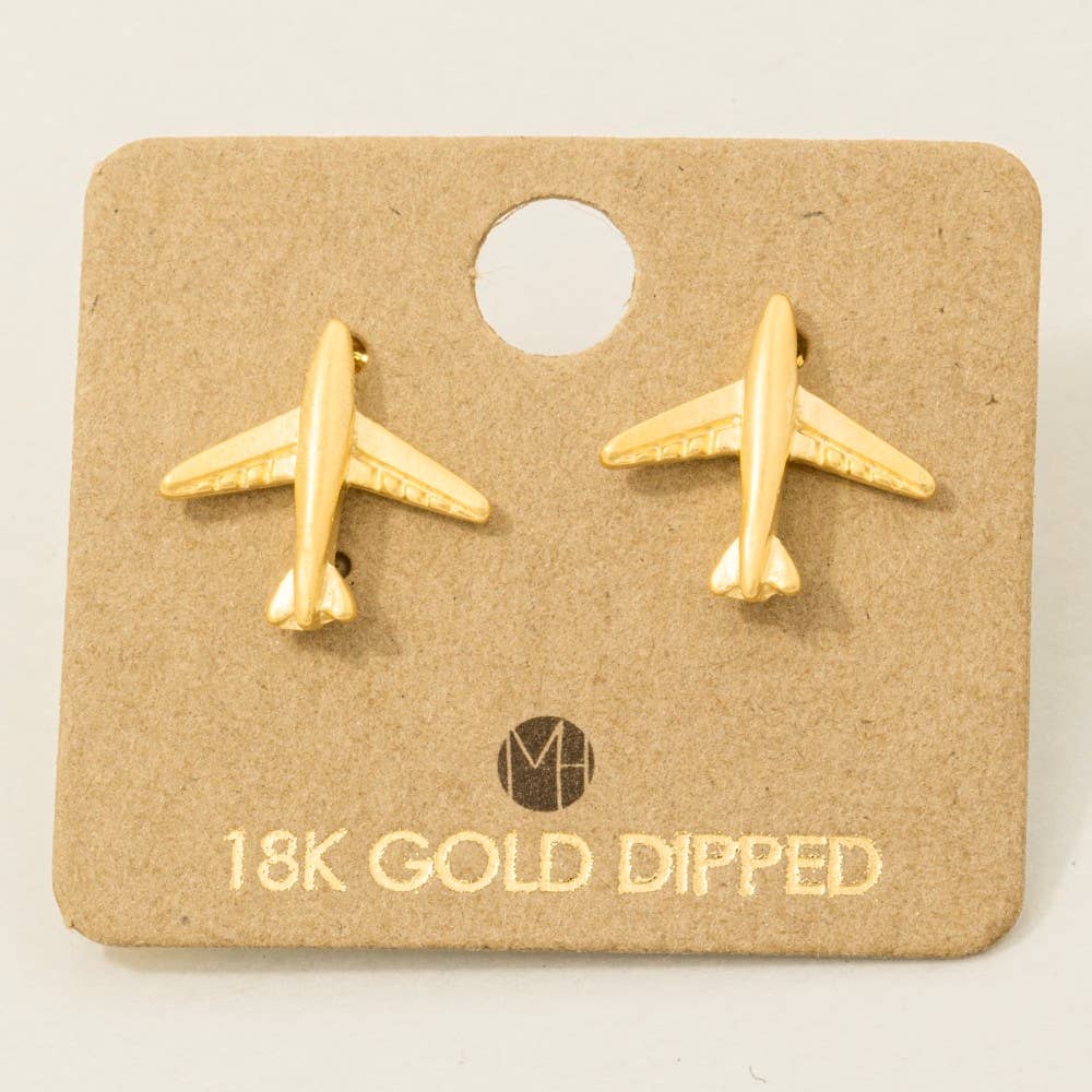 Fame Accessories - Wholesale Stud/Post Earrings - Gold Dipped Airplane Stud Earrings1