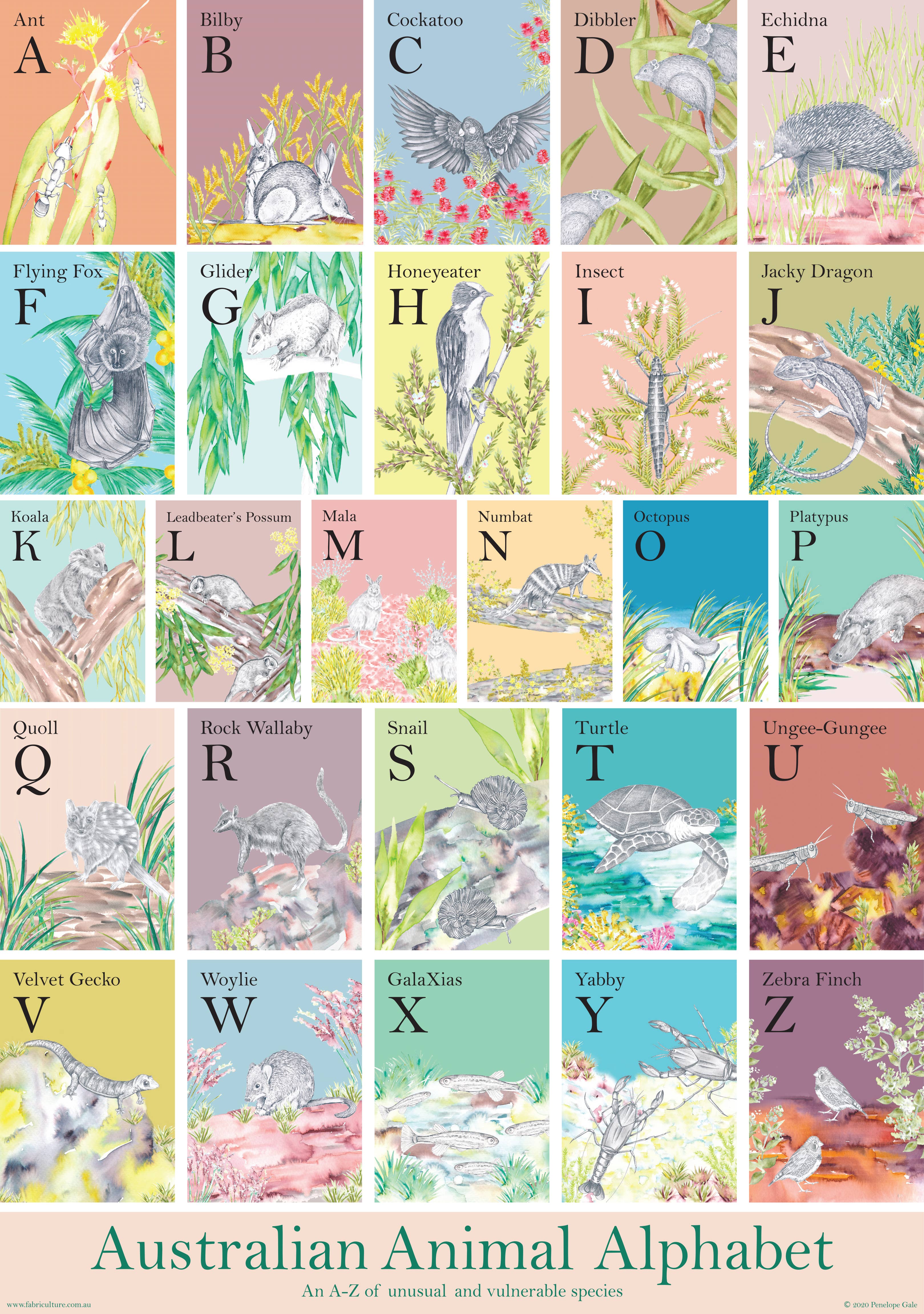 Fabriculture - Wholesale Poster - Australian Animal Alphabet  Poster1