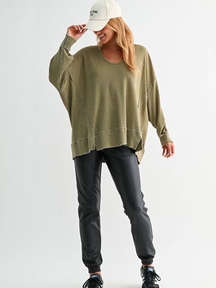 Mono B - Wholesale Tunic - Women's - Cotton Blend Waffle Knit Oversized Long Sleeve15