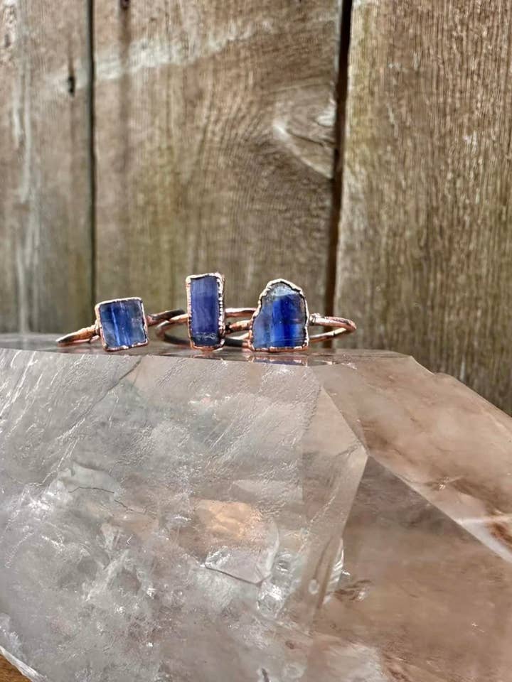 Blue Kyanite Gemstone Ring, Copper Electroformed Rings for wholesale by Gratefully Dreaming