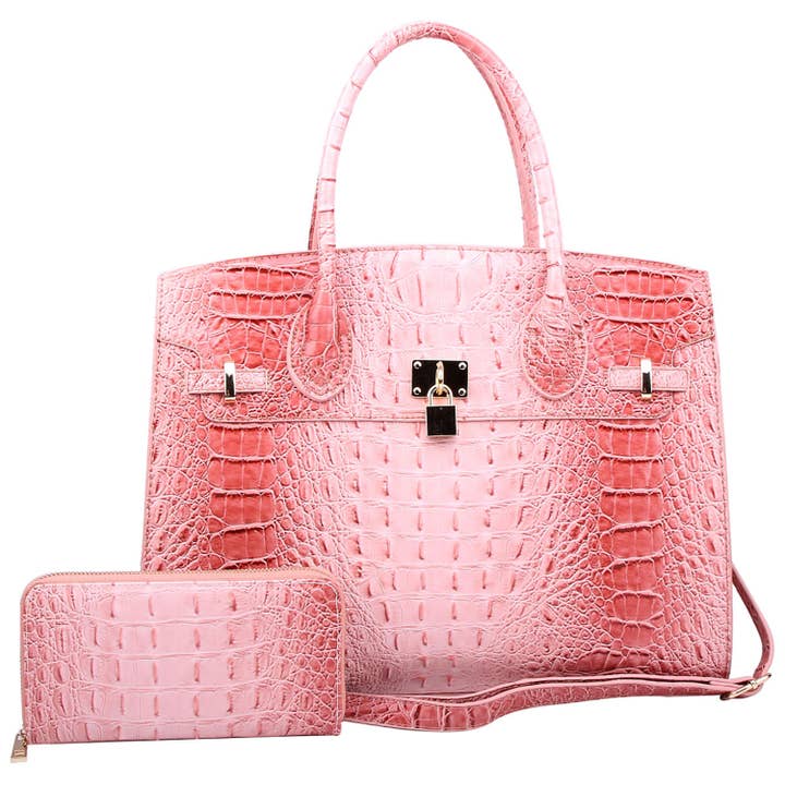 M&M HANDBAGS, LLC. - Wholesale Laptop Bag - Unisex - AC1096 WÂ Croc Alligator Padlock 2-in-1 Satchel