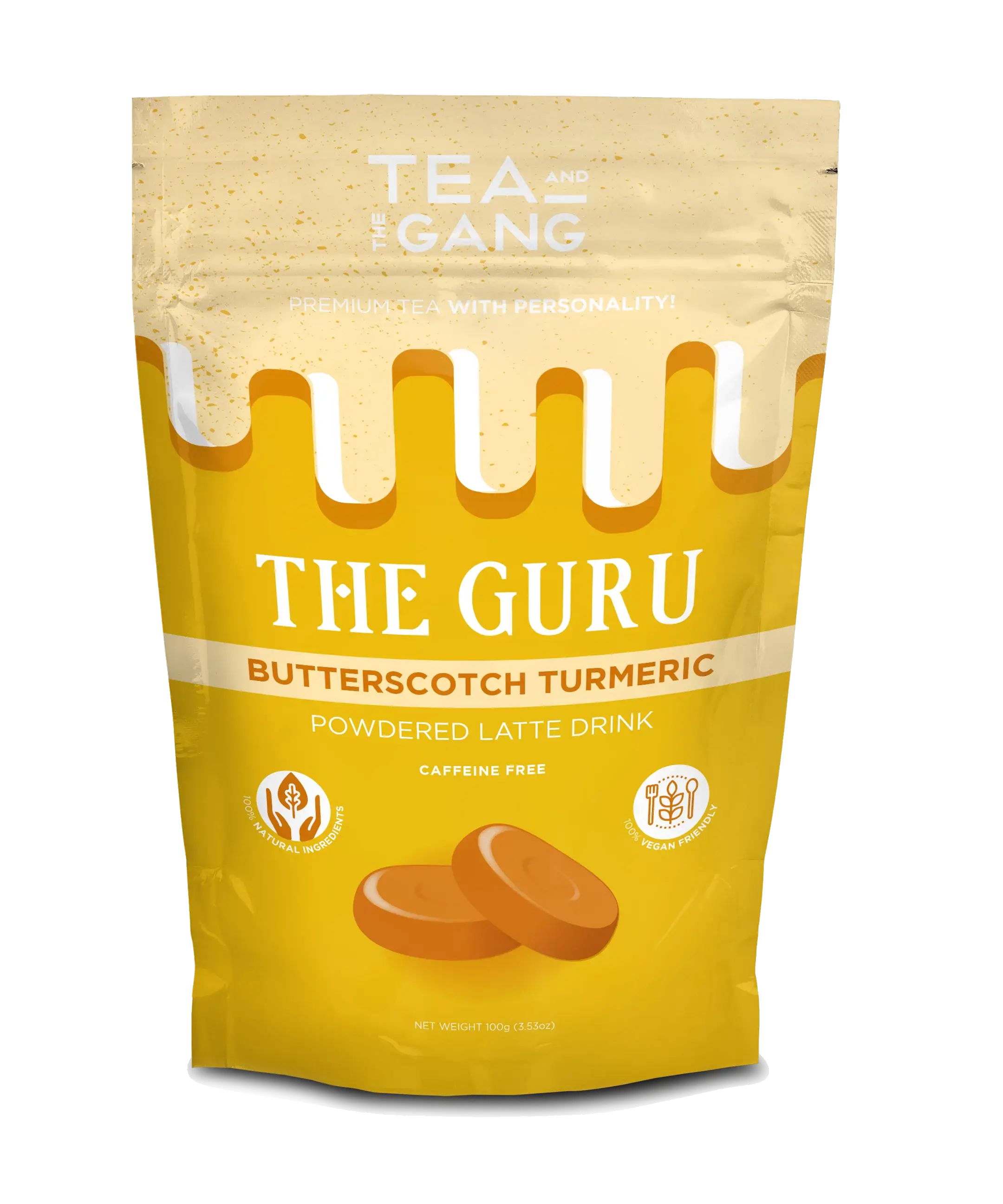 Tea and the gang - Venta al por mayor Proteínas en polvo - THE GURU – Polvo de latte de cúrcuma con sabor a butterscotch0