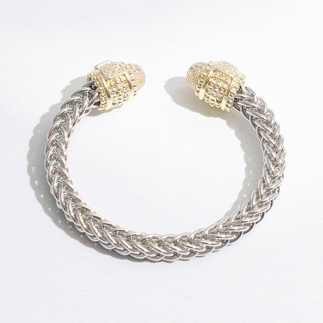 Fashion City - Vente Bracelet jonc - Bracelet jonc en forme de deux T, rond, entouré de pierres précieuses8