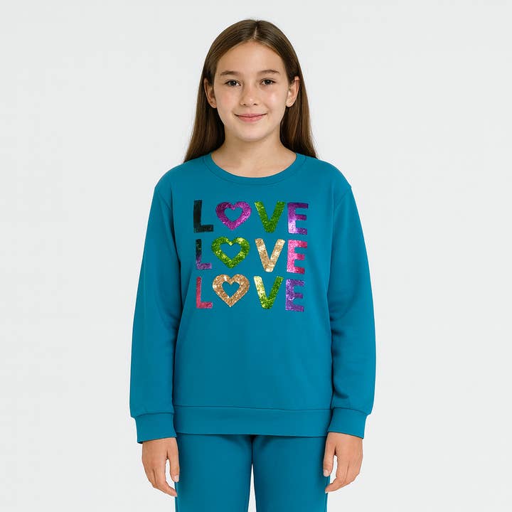 G8808FM Girls 4-16 French Terry 2 Pcs Set w/Sequin Trim for wholesale by Puzzles Enterprises