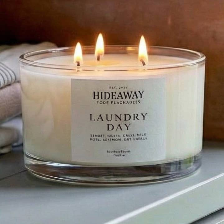 Laundry Day Luxury 3-Wick Candle for wholesale by Hideaway Home Fragrances