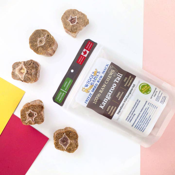 Queue de kangourou lyophilisée crue pour la vente par Wiggly Babies Freeze Dried Raw