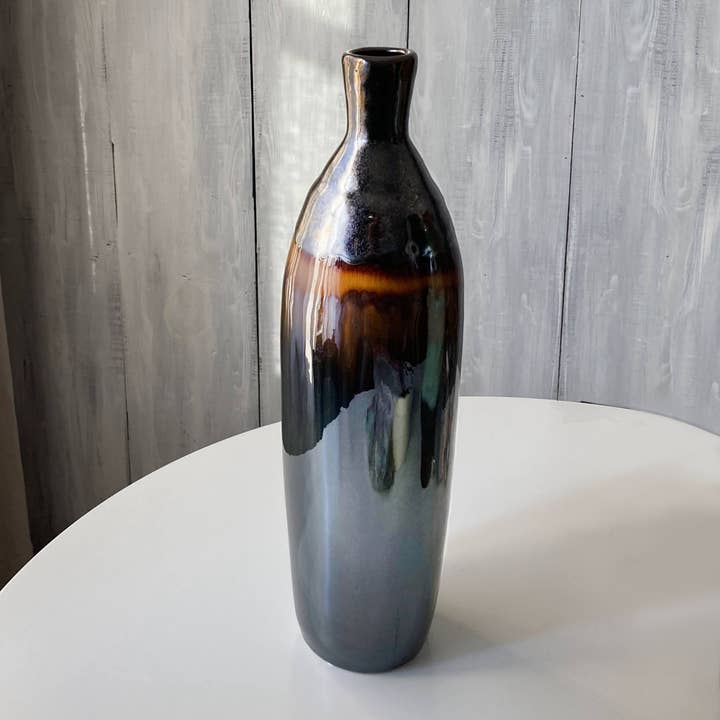 ClayBarn Patina Artisan Verde Skinny Bottle Vase for wholesale by Euro Ceramica Home | ClayBarn