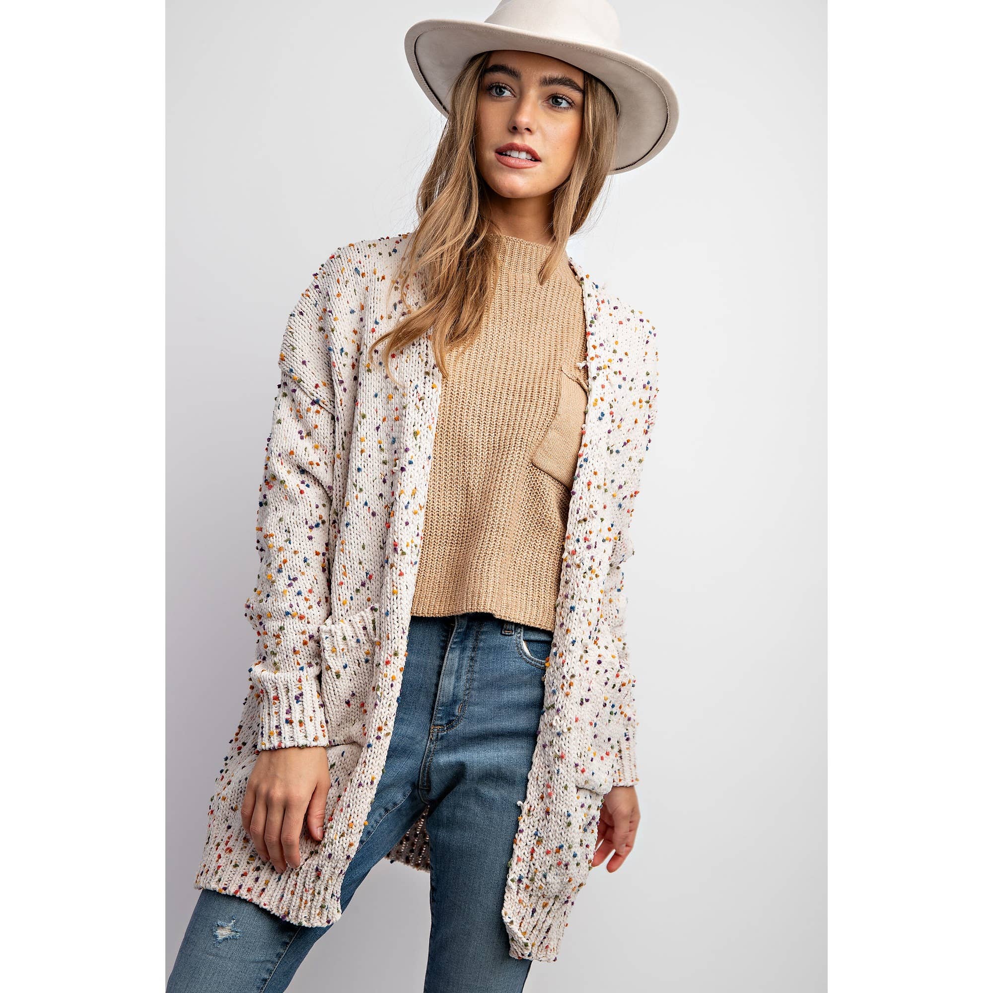 Sweet Generis - Wholesale Cardigan - Women's -  CARDIGAN W RAINBOW POPCORN SPECKLES14