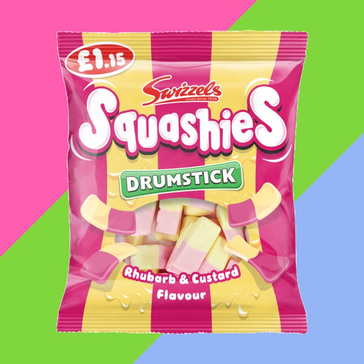 Swizzels Drumstick Squashies Smaakzak met rabarber en vla 12 x 120 g £1,15 PMP voor wholesale door Gaffney's Sweets & Treats Wholesale
