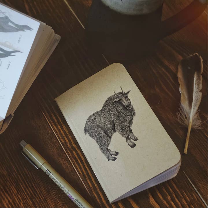 Kraft Mountain Goat Pocket Journal for wholesale by Brittany Finch Art