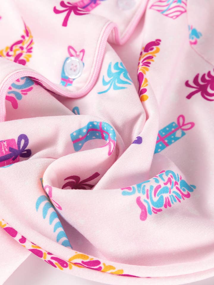 Pink FB Christmas Tree Buttoned Shirt Sleep Dress for wholesale on Faire4