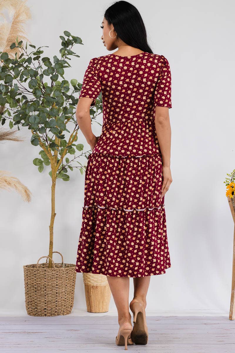 H&H Fashion Inc. – Großhandel Kleid – Damen – JR778X-DITSYFLOWER - Midi-Cocktailkleid mit Puffärmeln3