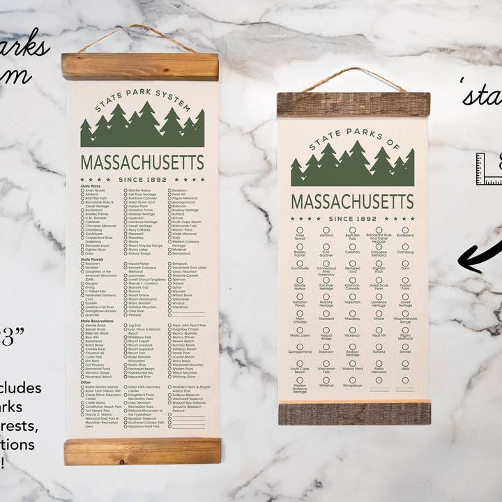 MA State Park Adventure Checklist With Pen // Massachusetts for wholesale by Unfinished Art Studio