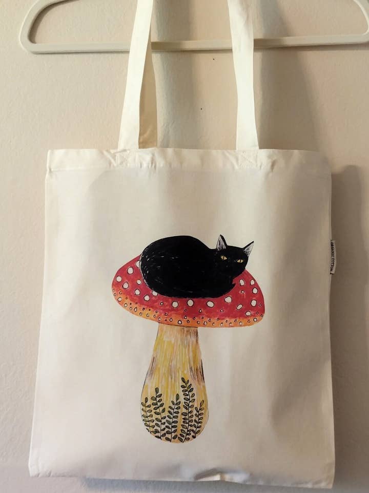 Witchy Mushroom Cat Organic Cotton Tote Bag
for wholesale by Tarasance