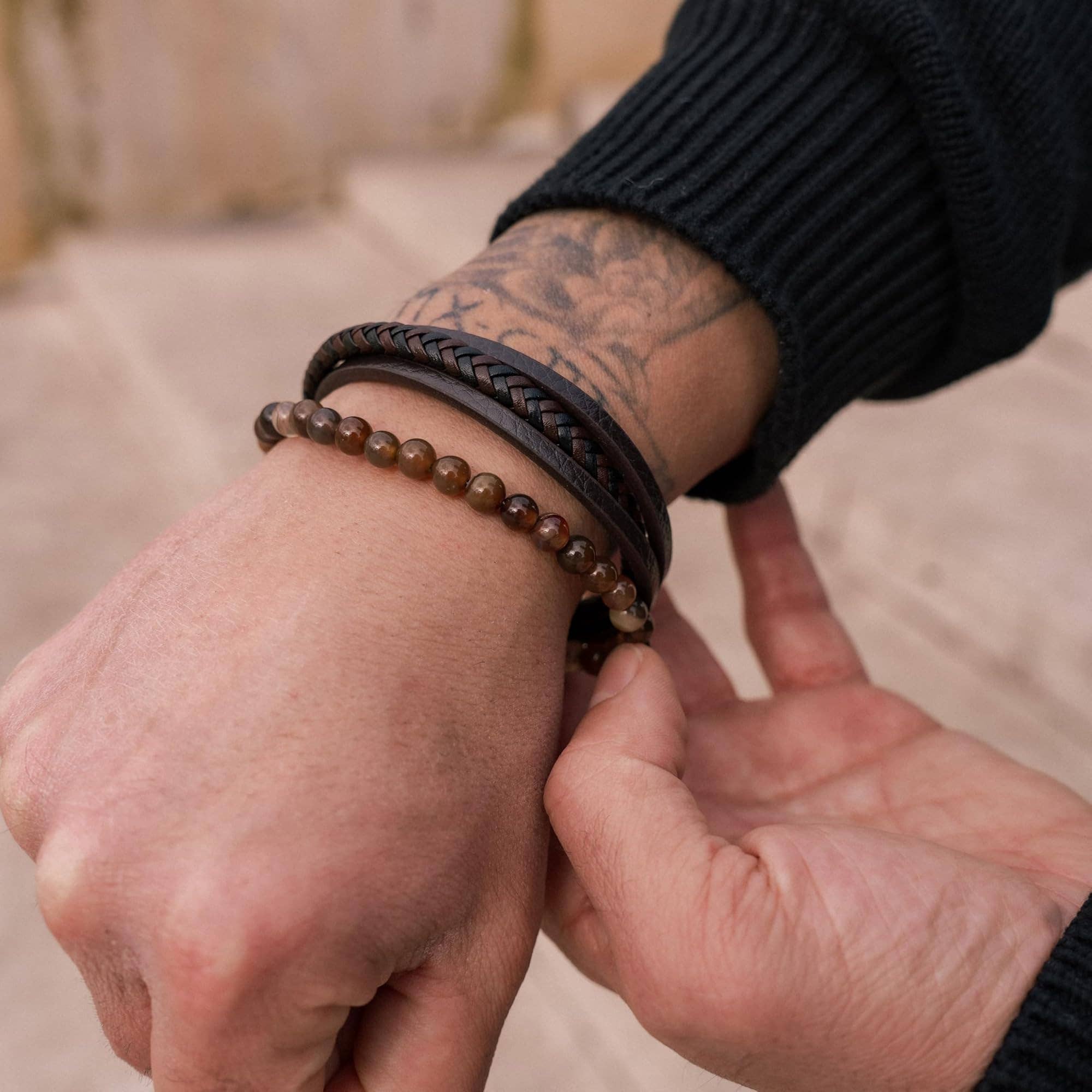 SERASAR - Wholesale Woven/Braided Bracelet - Leather Bracelet "Stone"7