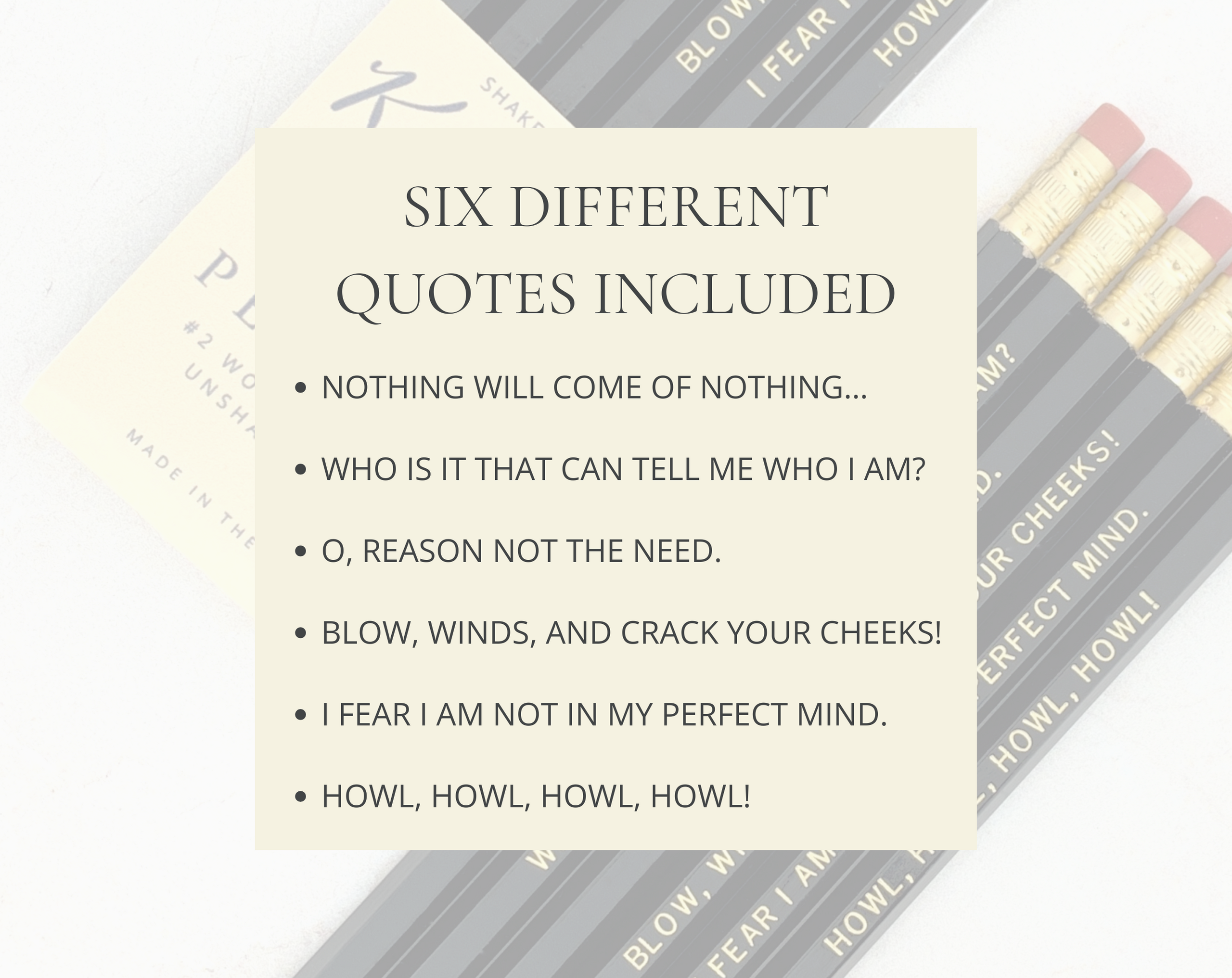 Lit & Whimsy - Vente Crayons - Crayons à citations King Lear de Shakespeare1