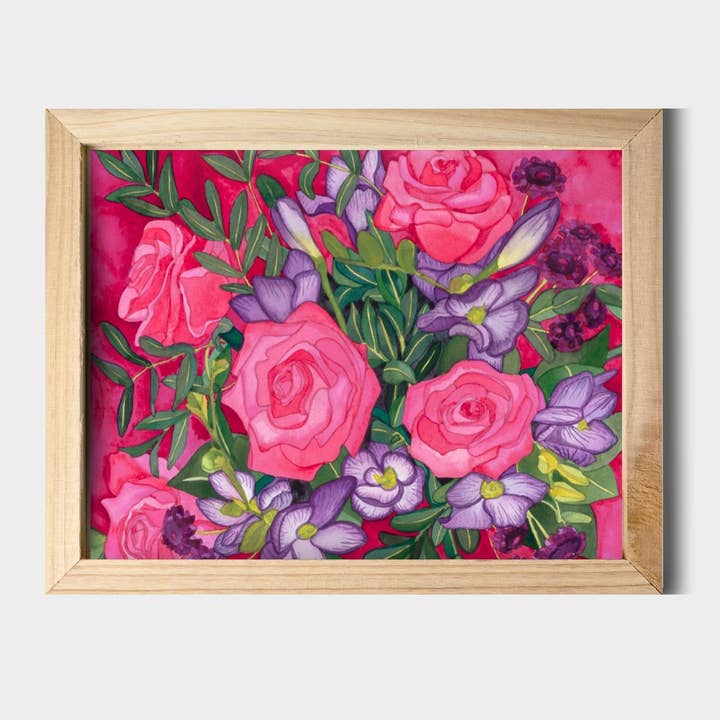 Peinture à l'aquarelle Passionate Roses, 11 x 14 pouces pour la vente par Chloe Marie Hourdequin Designs