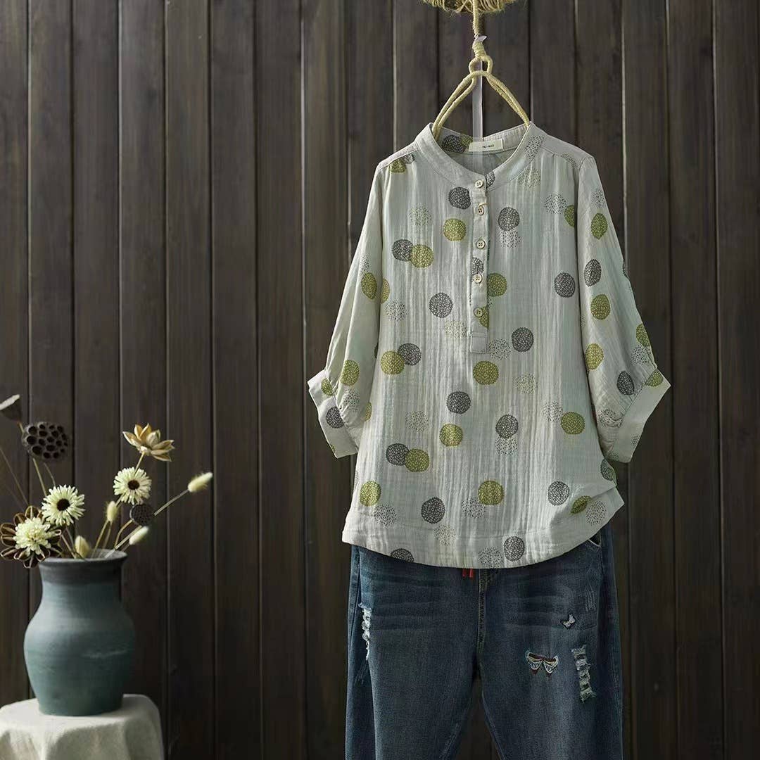 Whisper Mint - Wholesale Blouse - Women's - Double-Layer Cotton Gauze Shirt Blouse Loose-Fit Blouse2