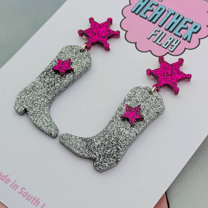 By Heather Filby - Wholesale Dangle Earrings - Cowboy Boot Glitter Earrings (MORE COLOURS) - Best Seller4