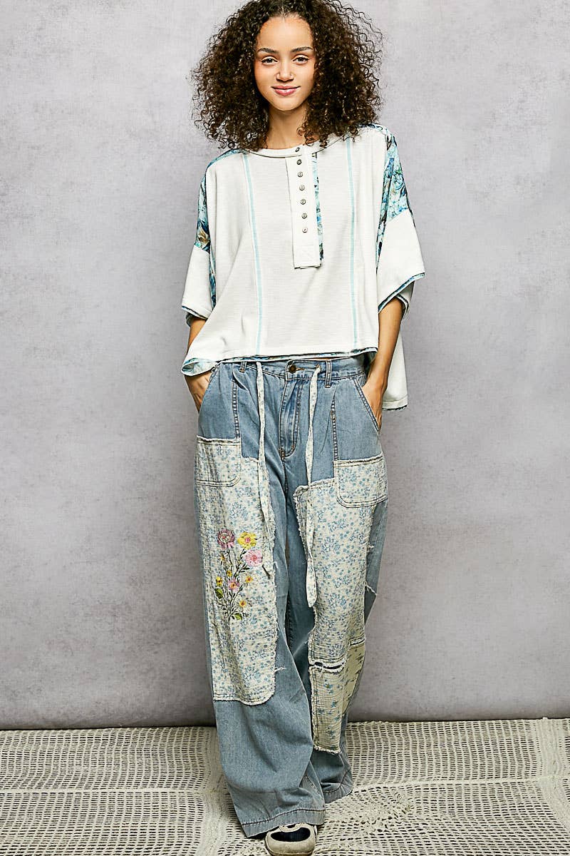 Pol Clothing - Wholesale Knit Top - Women's - Floral Print Patch Button Down Short Sleeve Top14