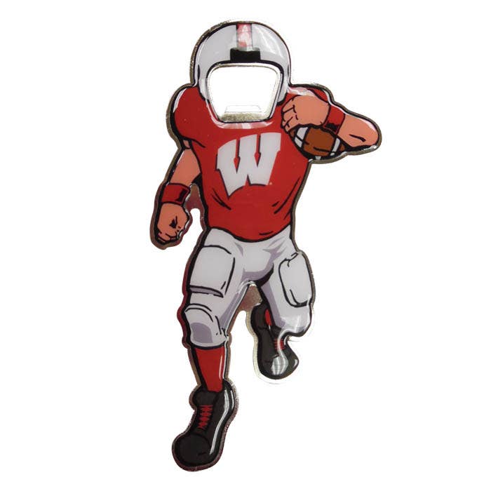 Wisconsin Badgers Bottle Opener Magnet Metal Player for wholesale by Jenkins Enterprises