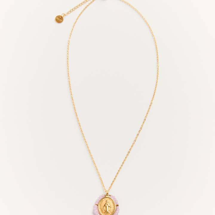 Palas - Vente Colliers à pendentif - Santa Maria Lilac - Collier médaille dorée avec pierres lilas4