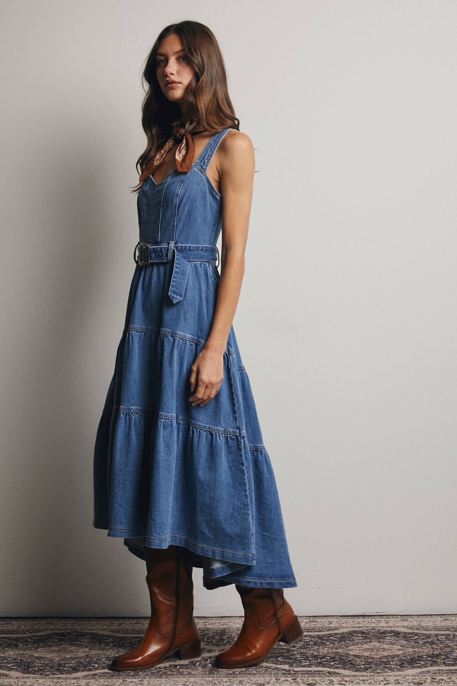 Forte - Wholesale Dress - Women's - Tiered Denim Maxi Dress FD00234